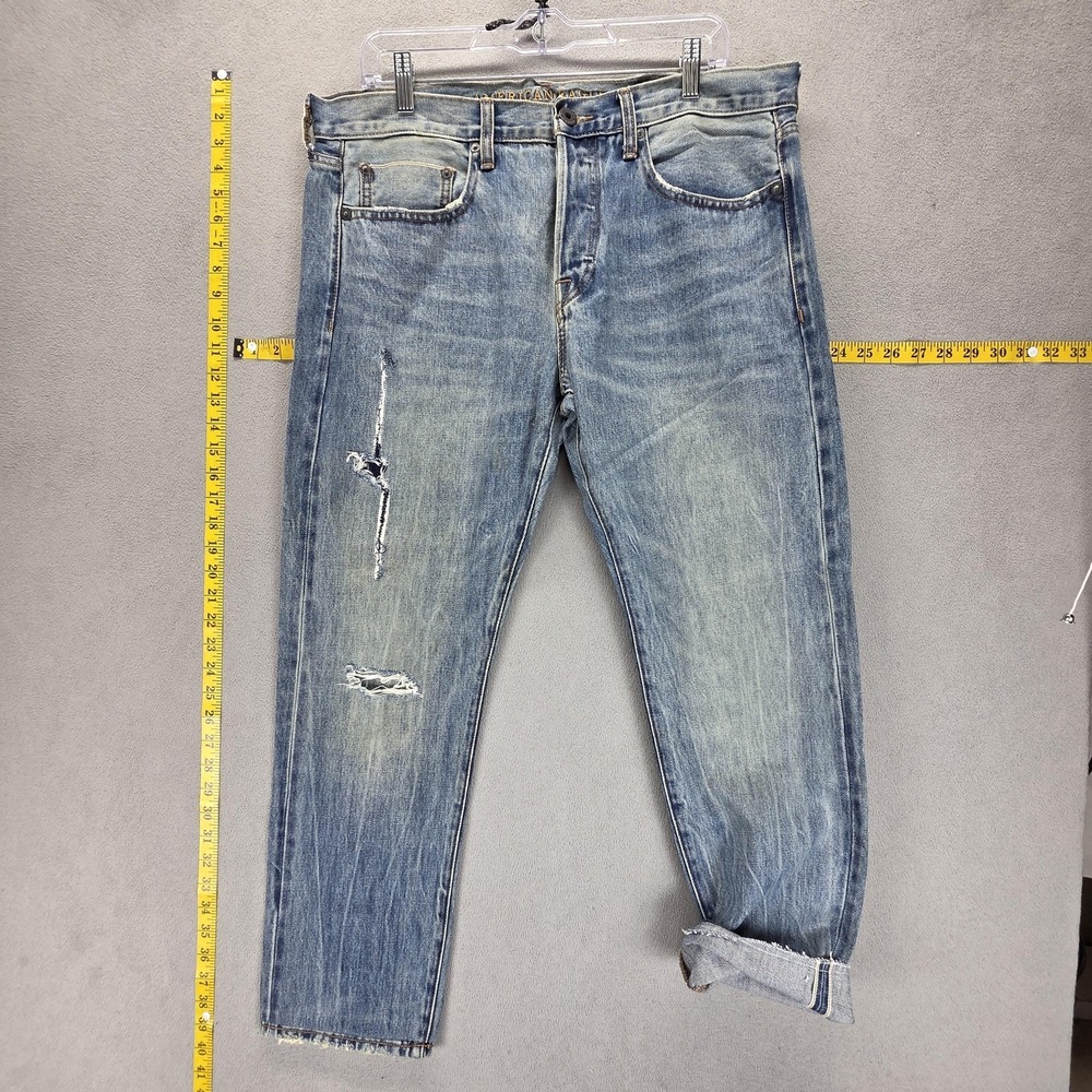 American Eagle Jeans Mens Blue Slim Whiskers Honeycomb Altered Hem Fits 36x27